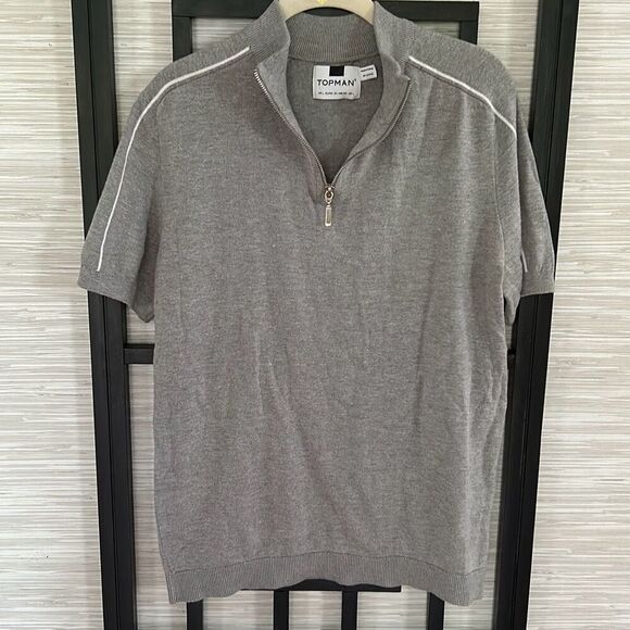 Topman gray and white zippered short sleeve sweater size L - Picture 1 of 5